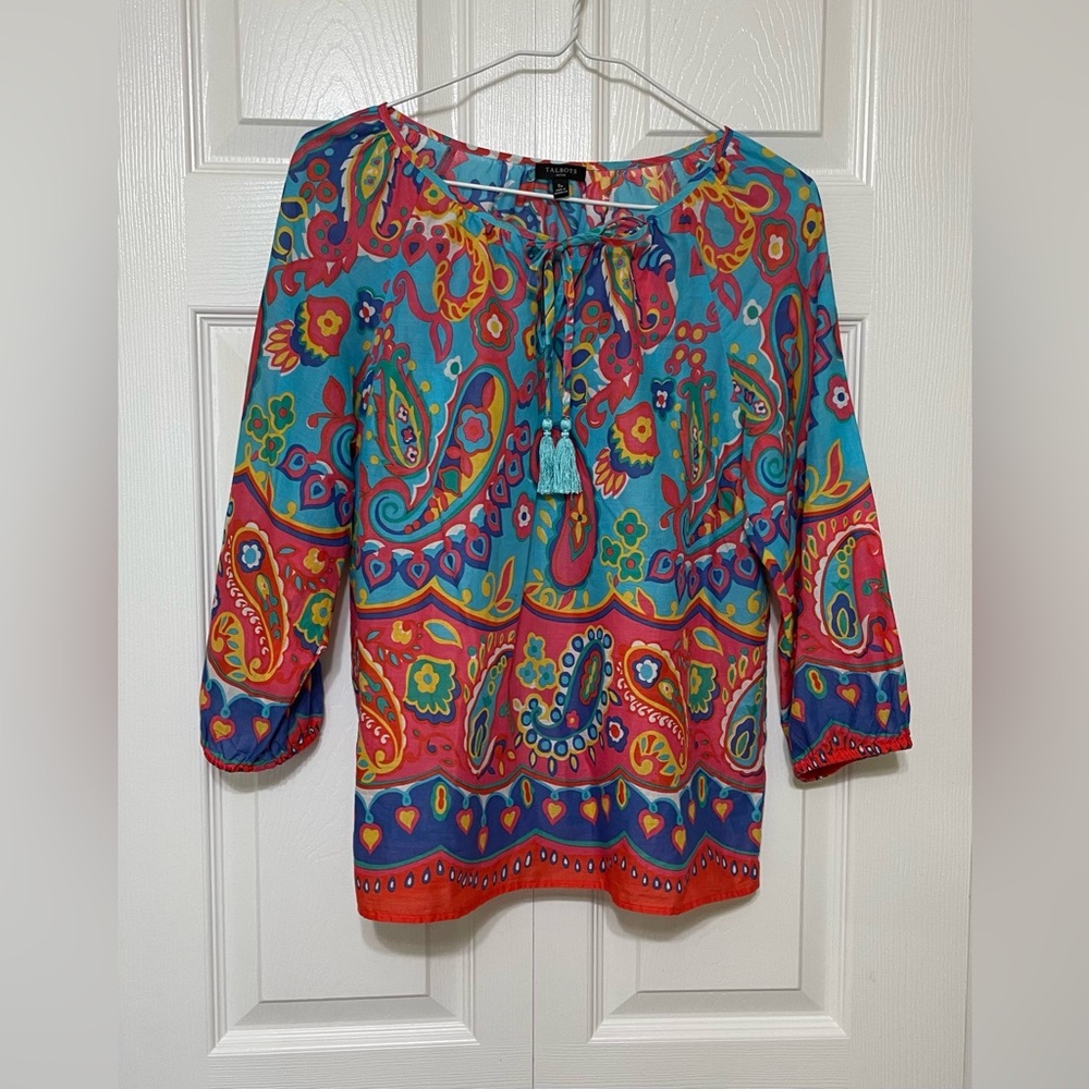 Talbots Vibrant Paisley Blouse with Tassel